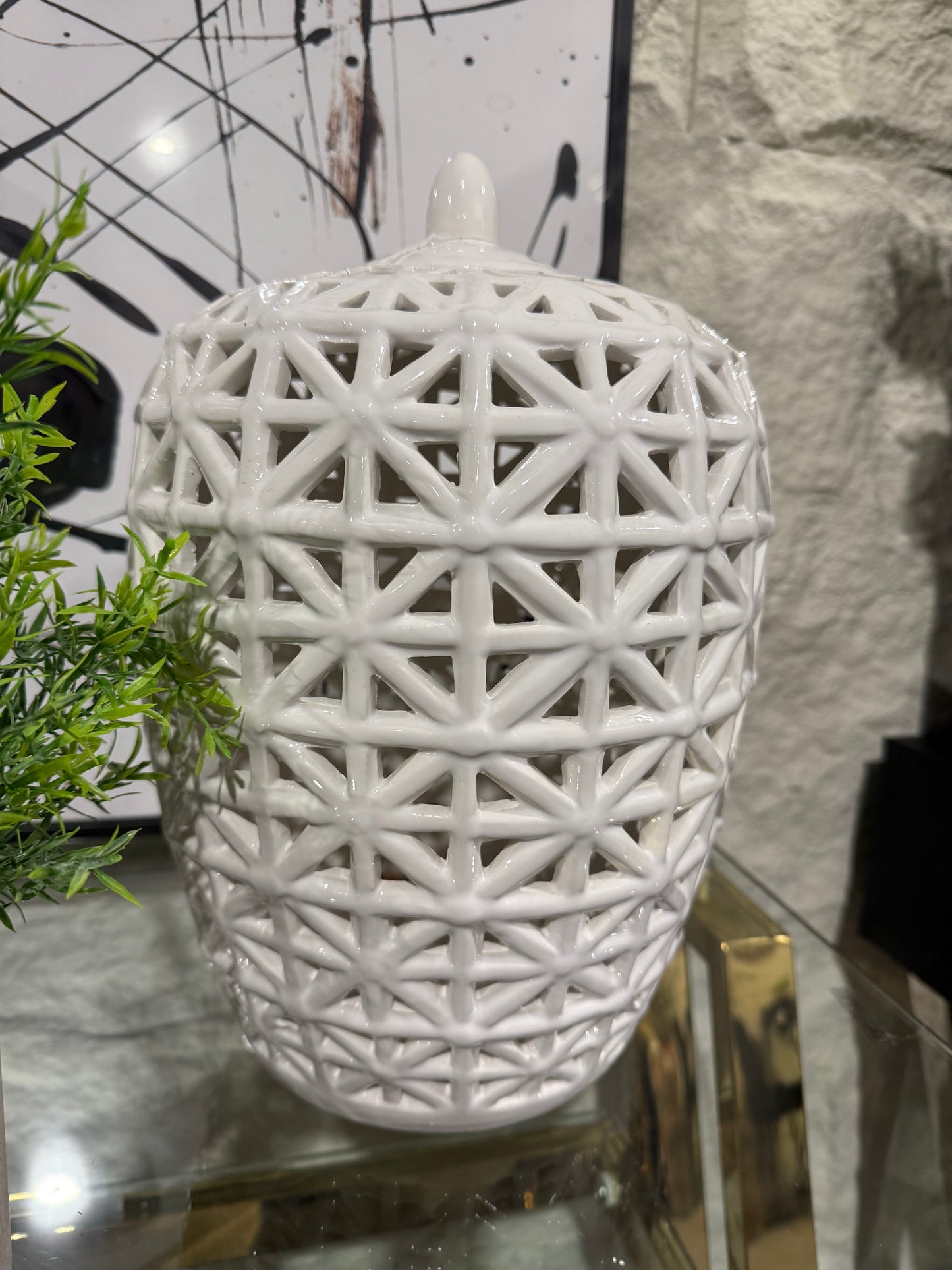 White Lattice Lidded Jar