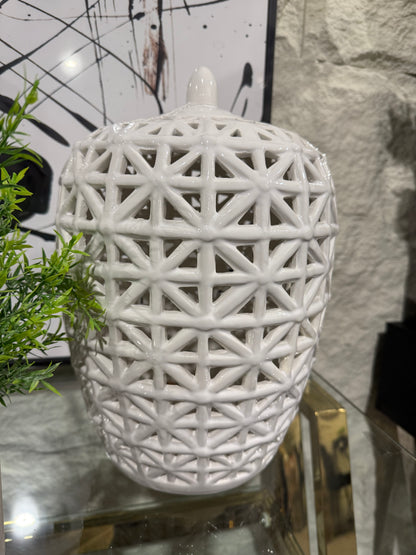 White Lattice Lidded Jar