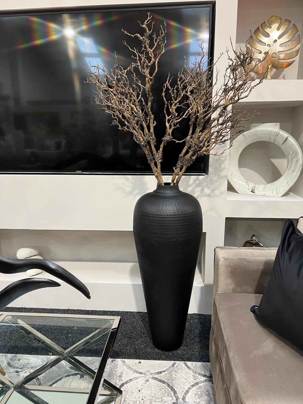 Large Matte Black Hammered Vase