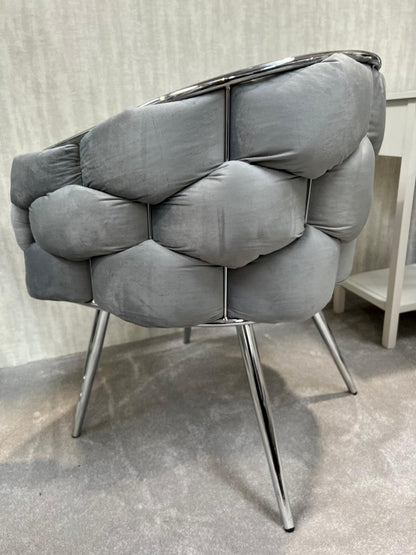 Margaux Grey Velvet Dining Chair with Chrome Legs