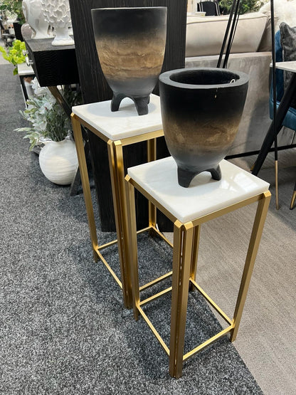 Gold Metal And White Marble Set of 2 End Tables