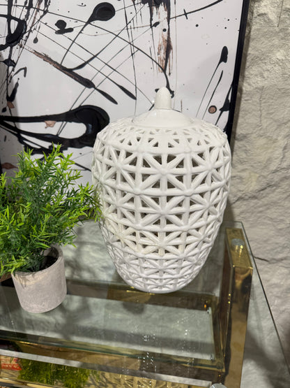White Lattice Lidded Jar