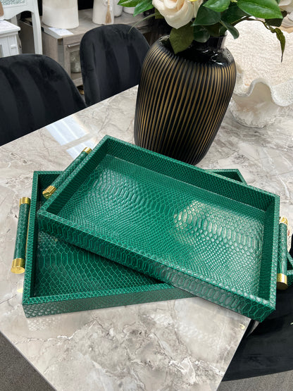 Set of 2 Green Faux Trays