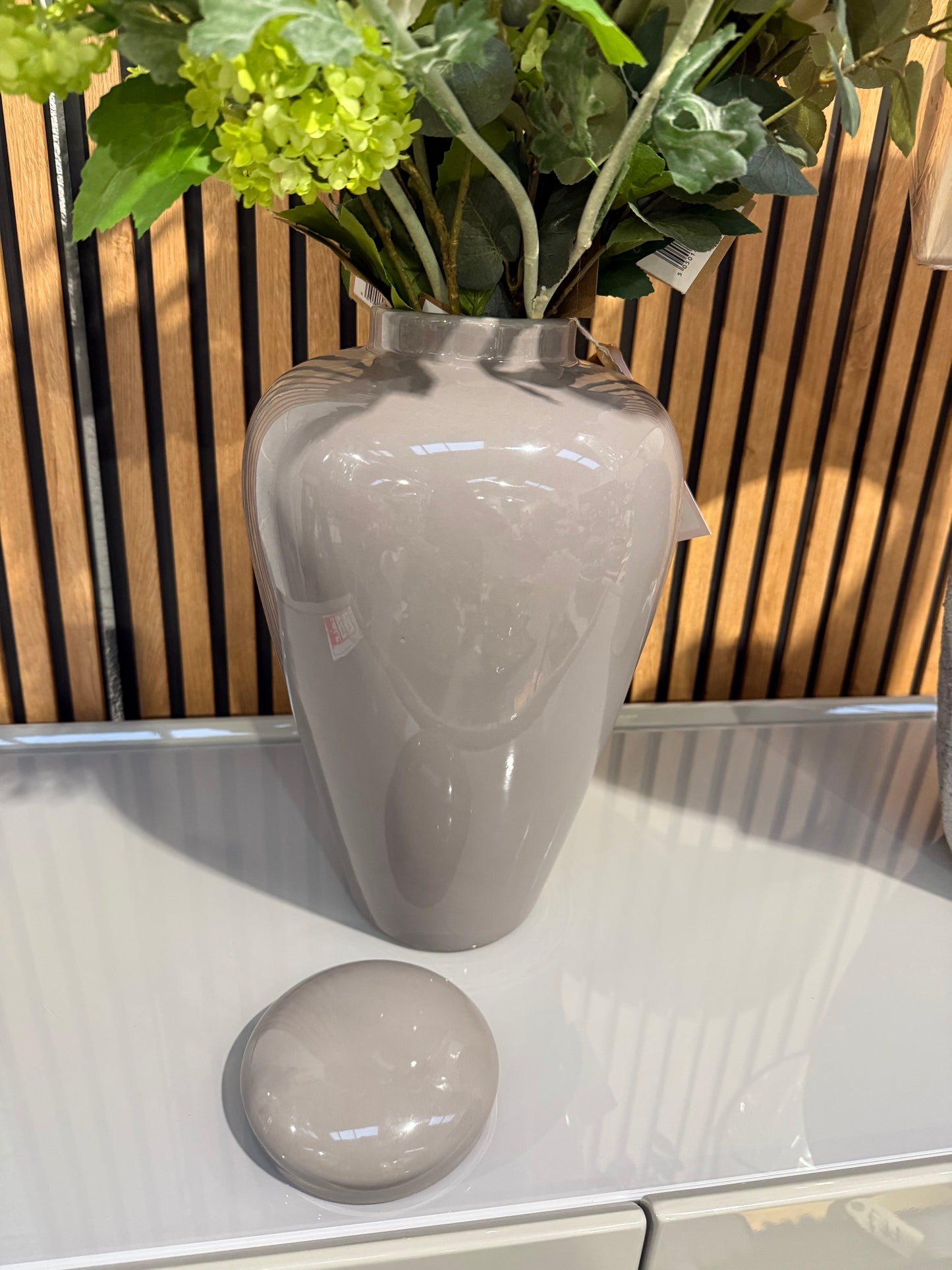 Taupe/ Grey Lidded Urn