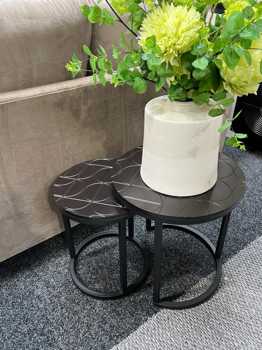 Set of 2 Solenn Semicircle Design Black End Table