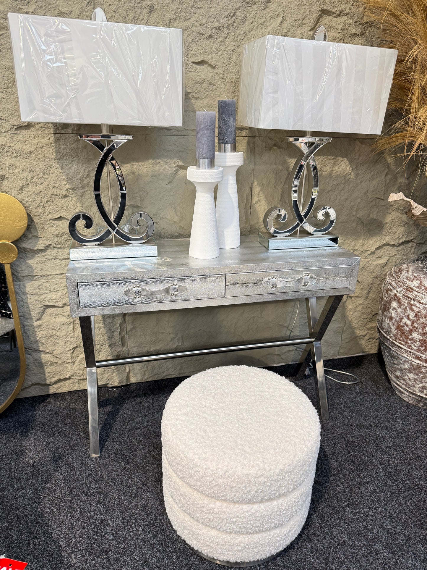 Silver Faux Skin Console/ Desk Table