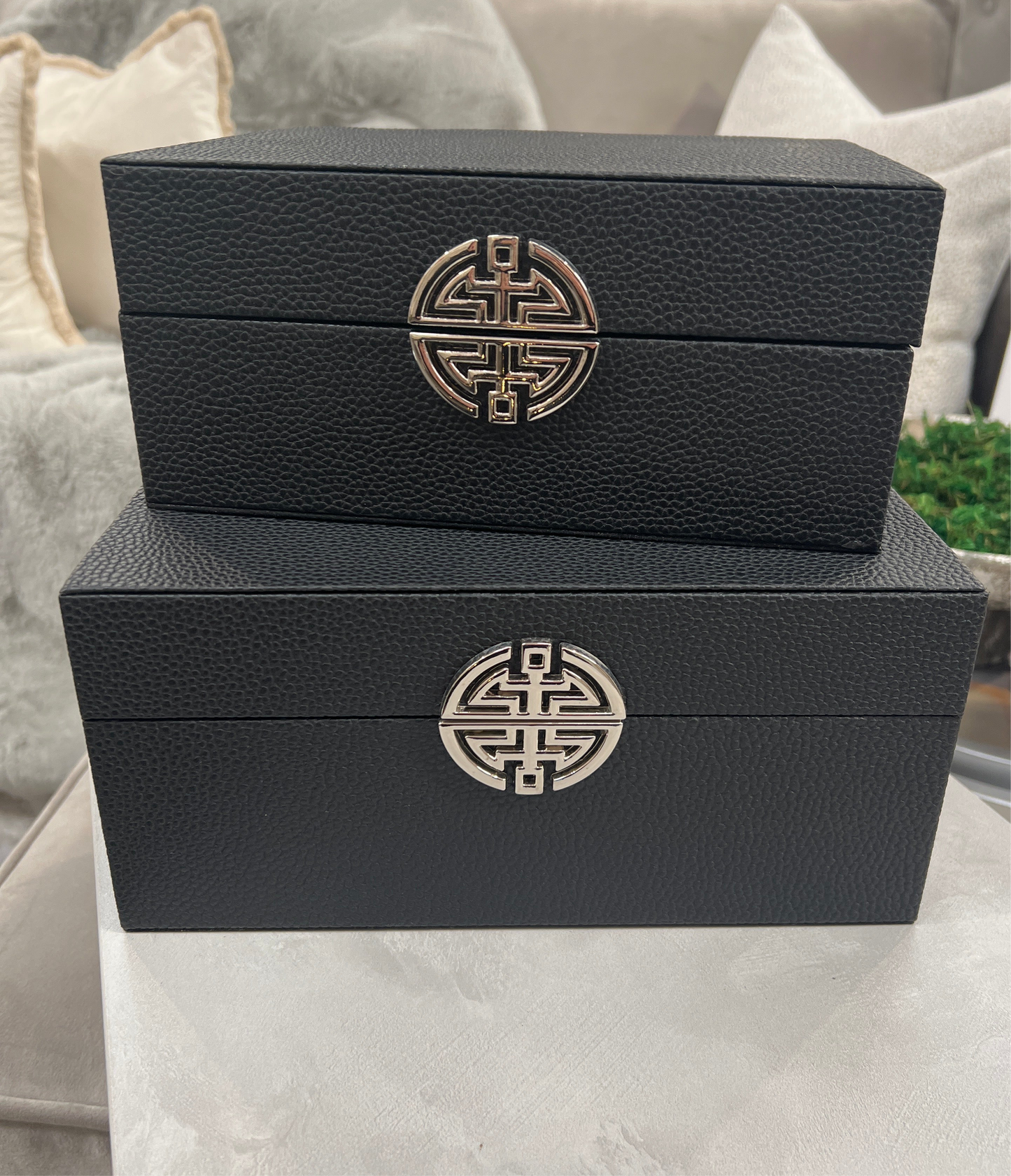 Black Faux Leather Jewellery Boxes, Set of 2