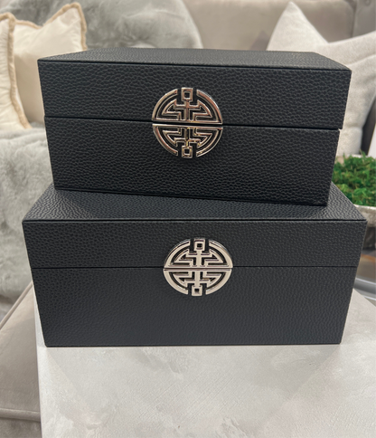 Black Faux Leather Jewellery Boxes, Set of 2