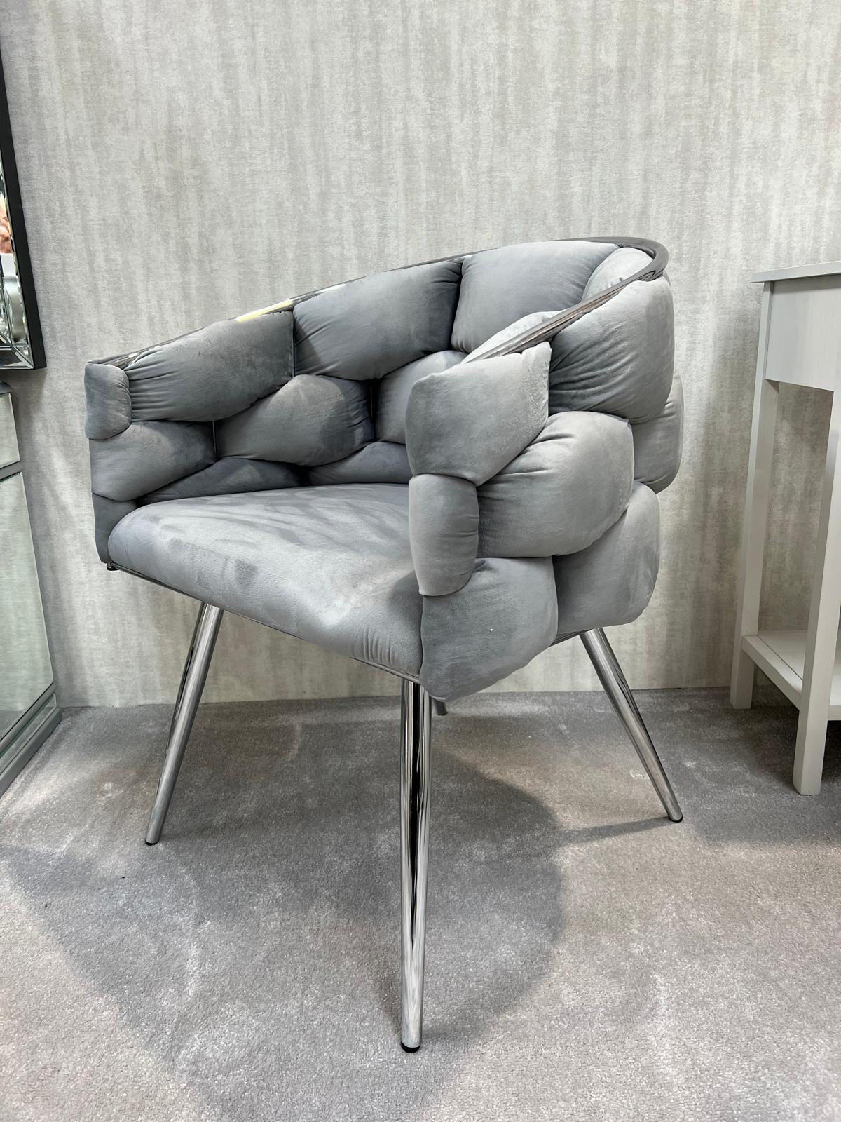 Margaux Grey Velvet Dining Chair with Chrome Legs