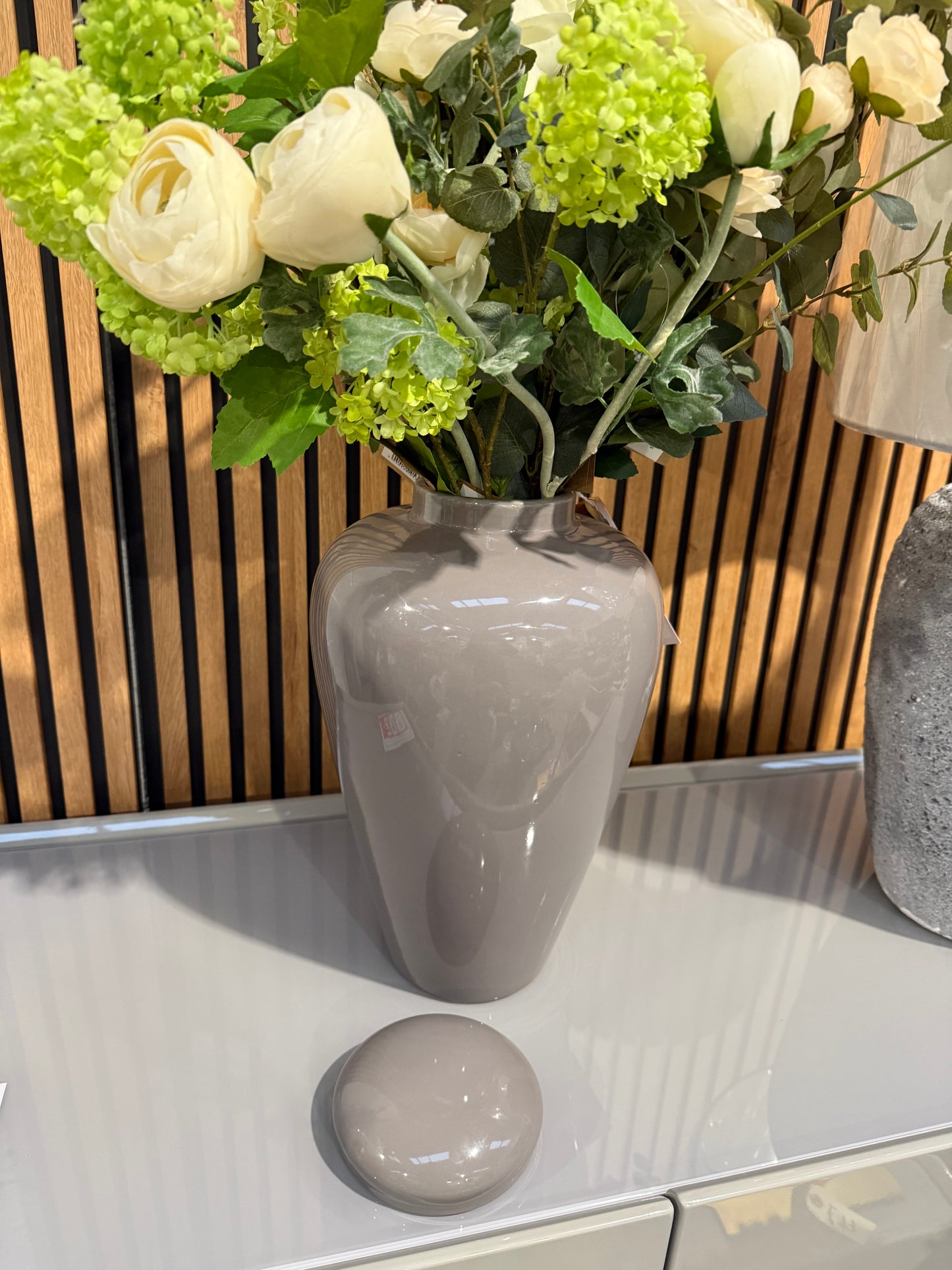 Taupe/ Grey Lidded Urn