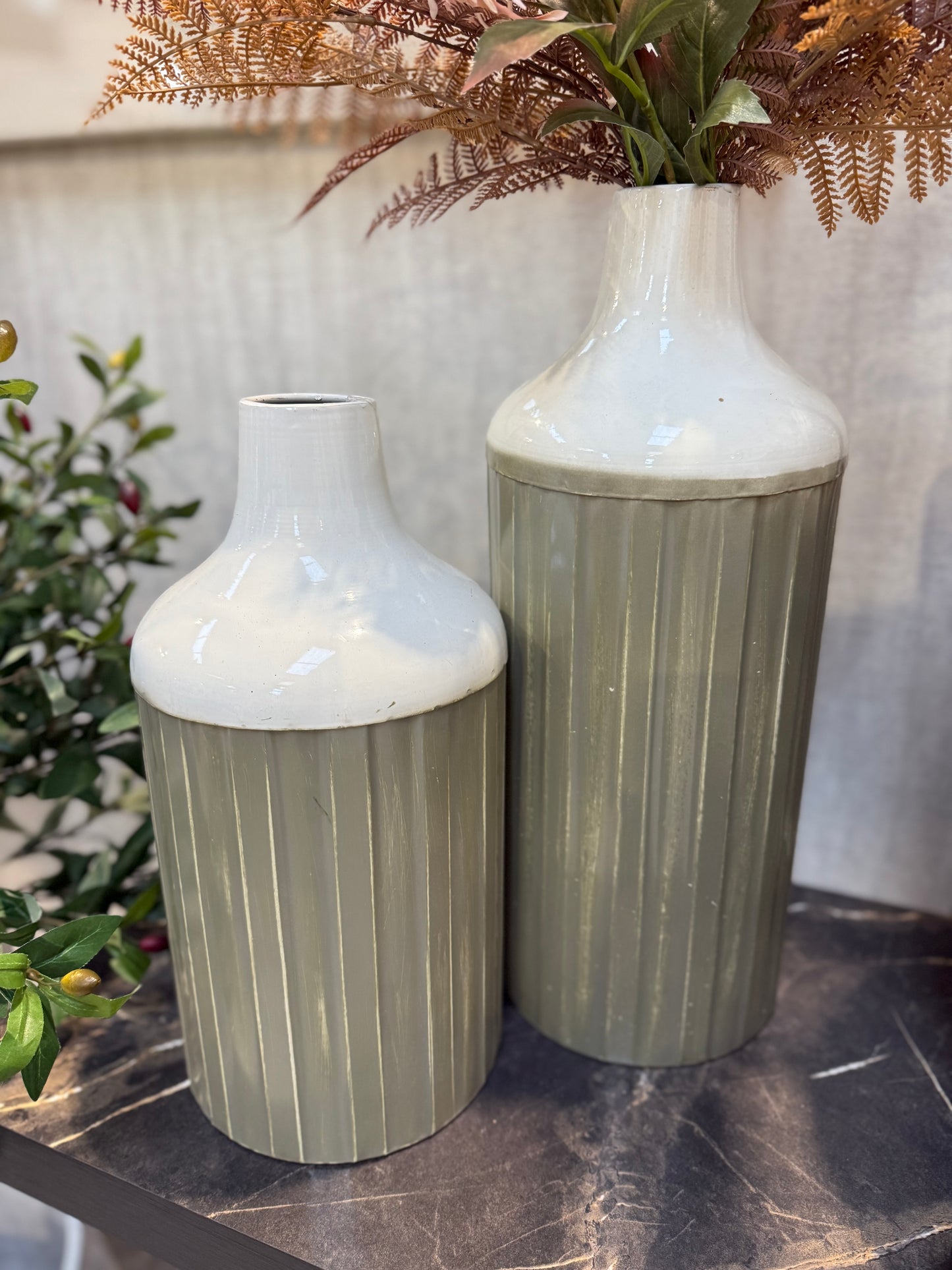 Sage Green/Cream Vase