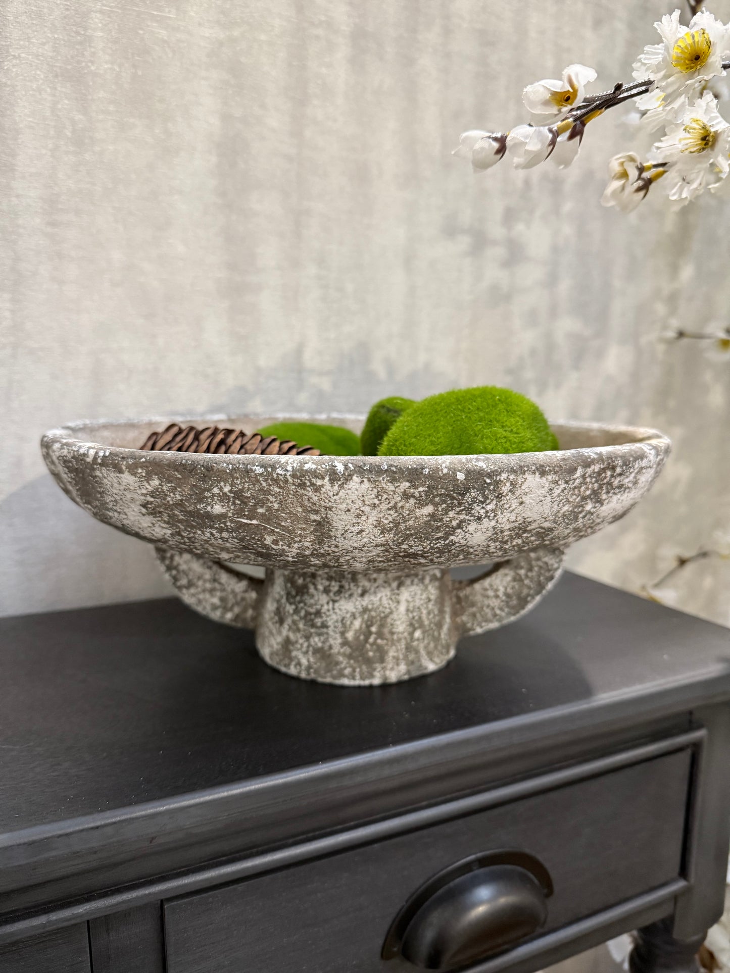 Distressed Footed Cement Bowl