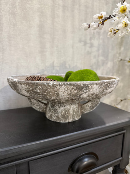 Distressed Footed Cement Bowl