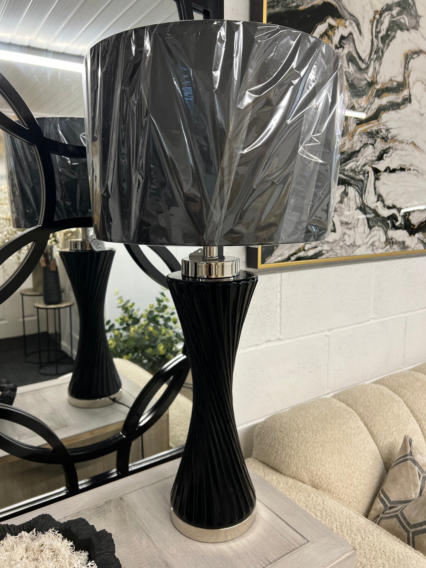 Azalea Spiral Black and Silver Table Lamp