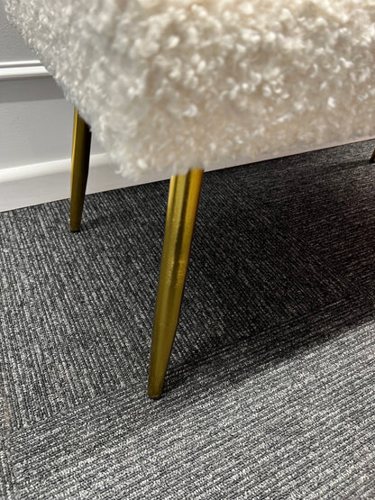 White Boucle Bench With Gold Legs