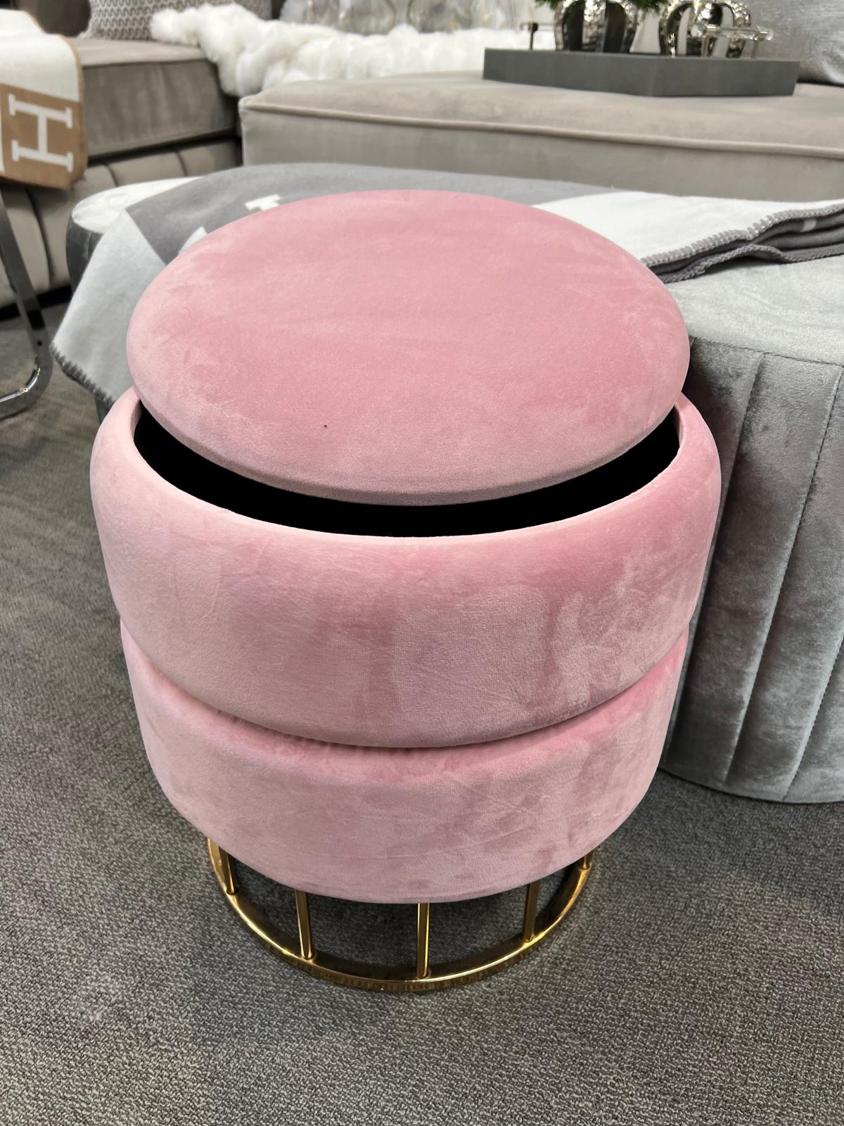 Round Storage Stool Blush Pink Gold Base