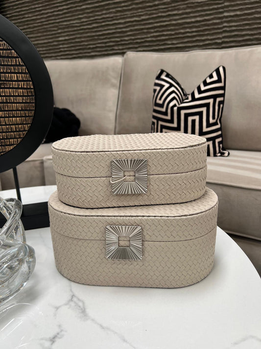 Set of 2 Beige & Silver Jewellery Boxes