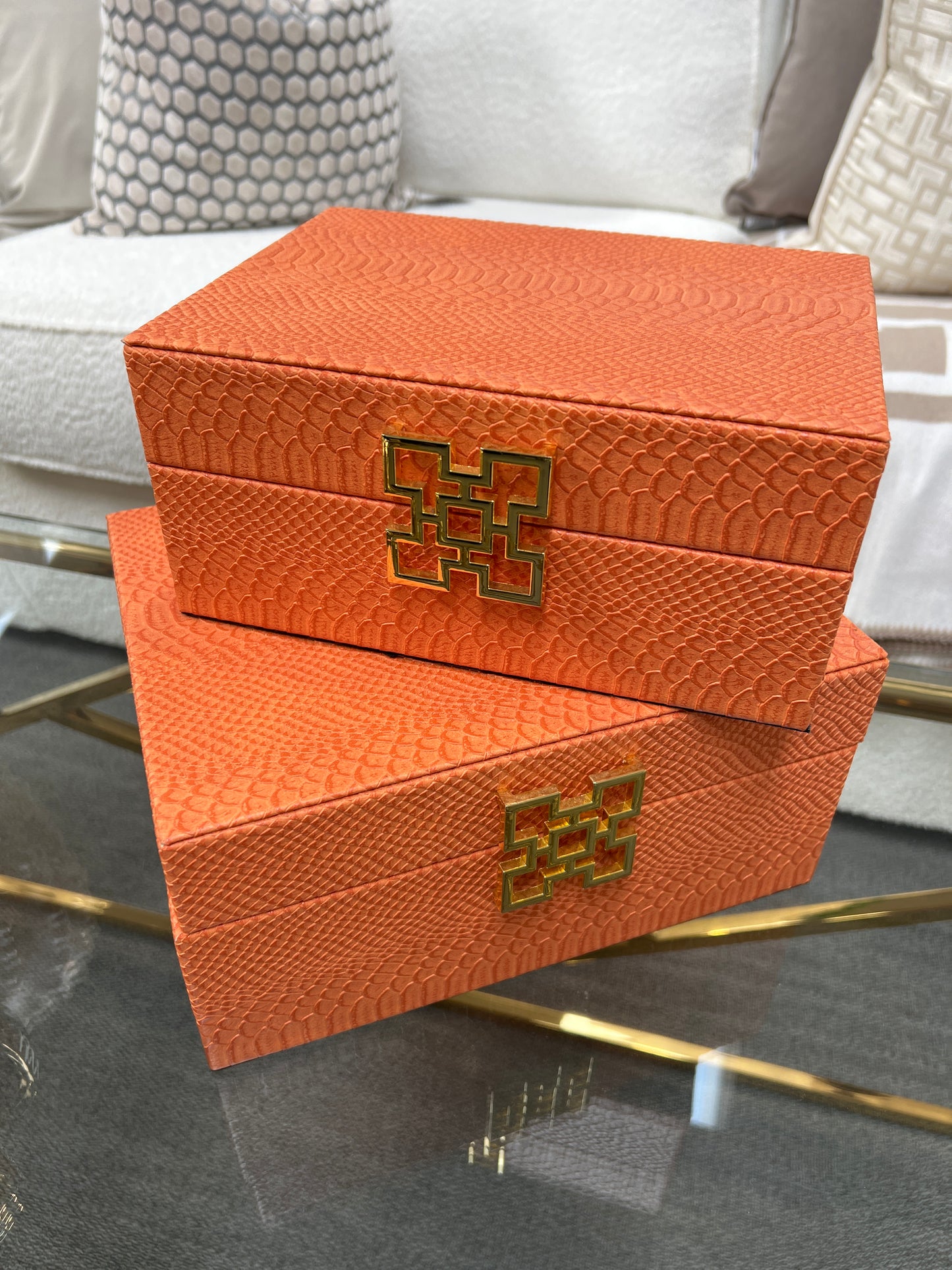 Burnt Orange Faux Leather Boxes