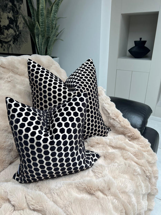 Black Hex Velvet Cushion 16"