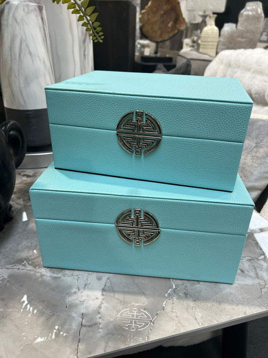 Tiffany Blue Faux Leather Jewellery Boxes, Set of 2