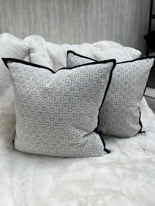 Black & White Woven Fringed Cushion 20"