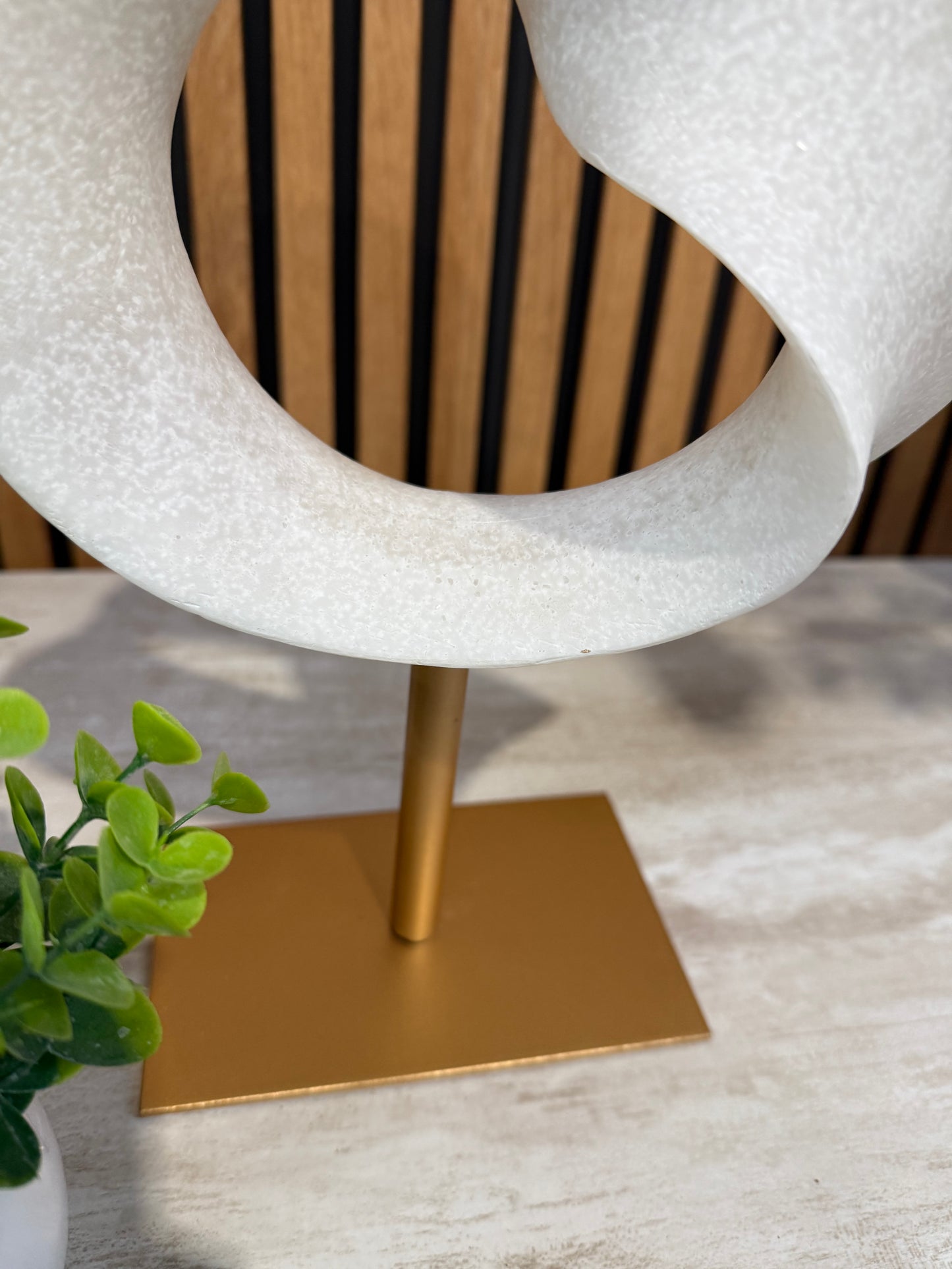 White Resin Twisted Hoop on Stand