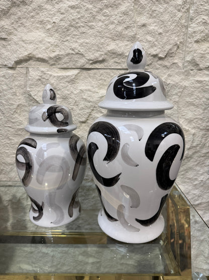 Ginger Jars Black/ White Swirl