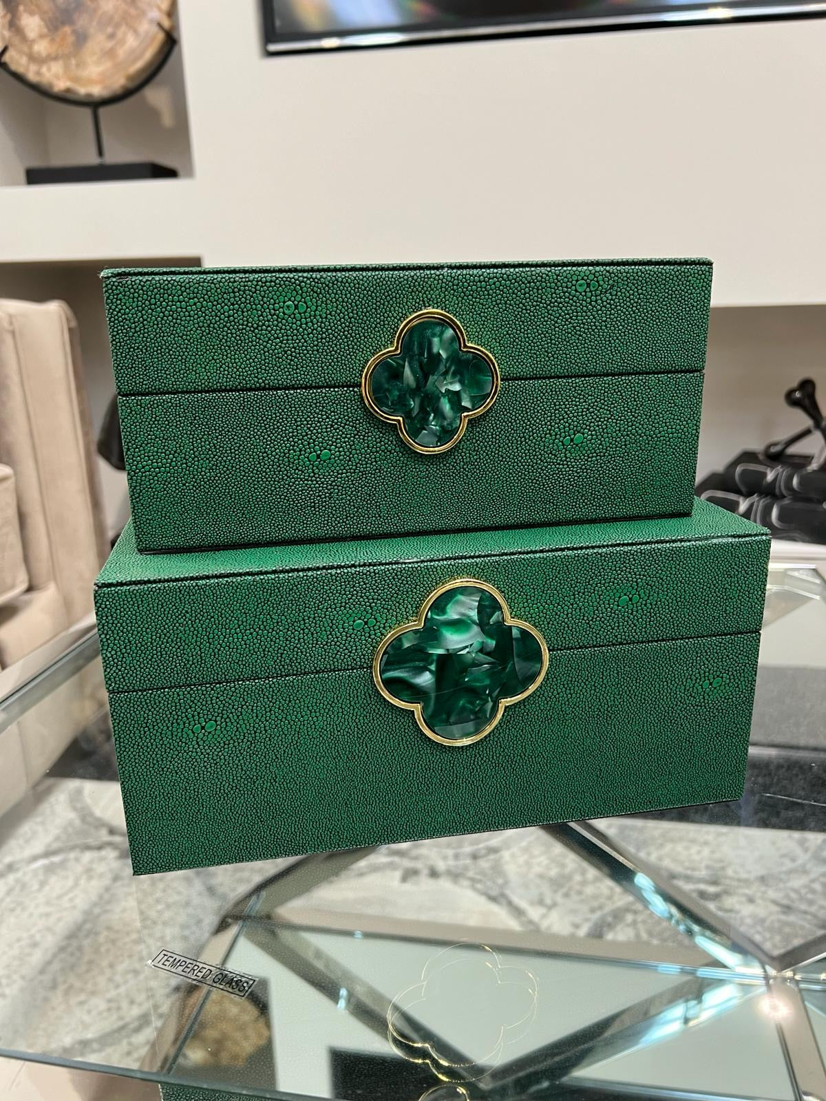 Green Faux Litchi Jewellery Boxes