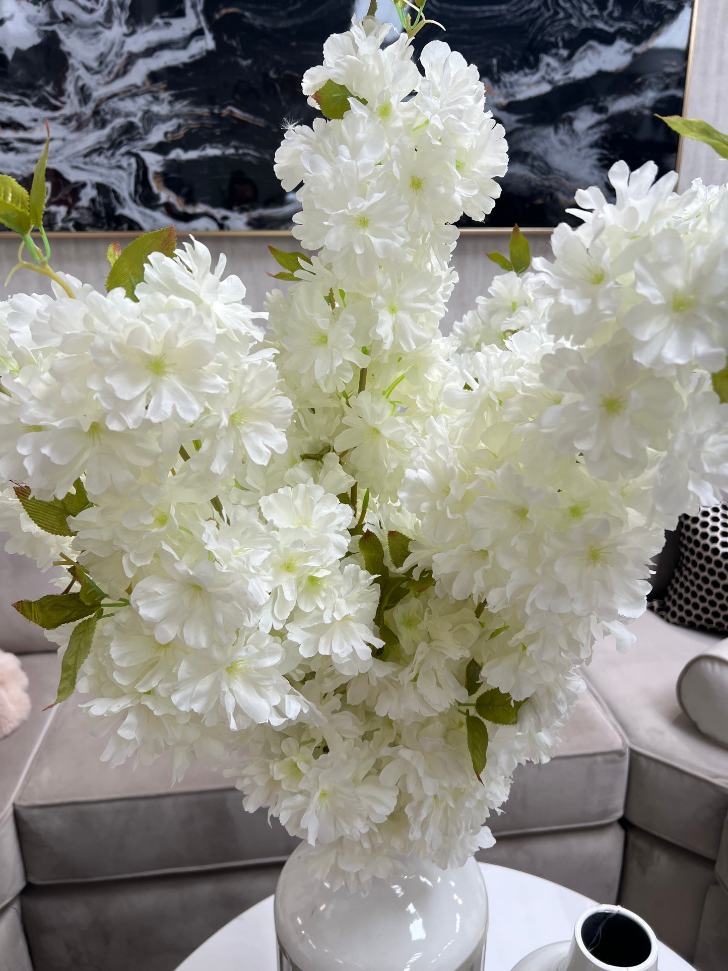 Large White Full Blossom Faux Spray