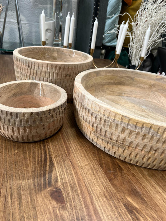 Oak Wooden Indented Bowls