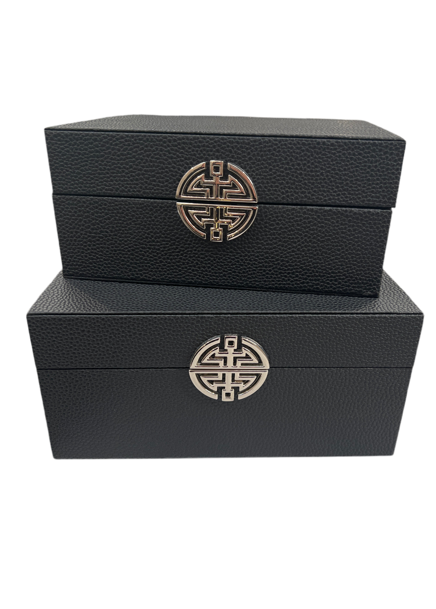 Black Faux Leather Jewellery Boxes, Set of 2