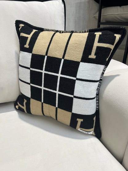 Luxury H Pillow - Black & Beige Plaid