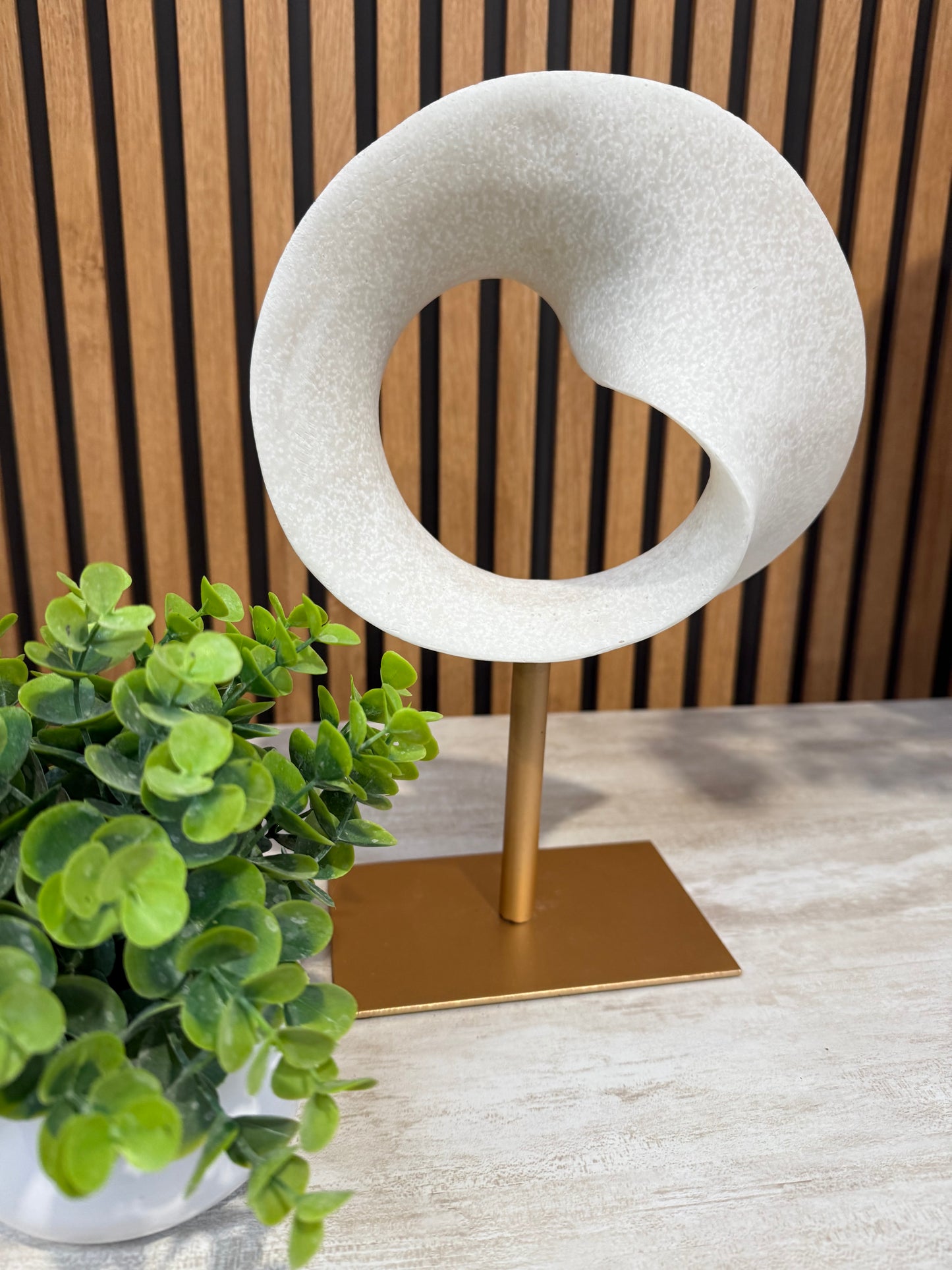 White Resin Twisted Hoop on Stand