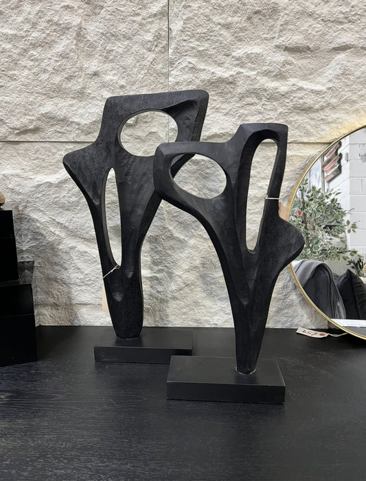 Hand Carved Burnished Black Wooden Sculpture