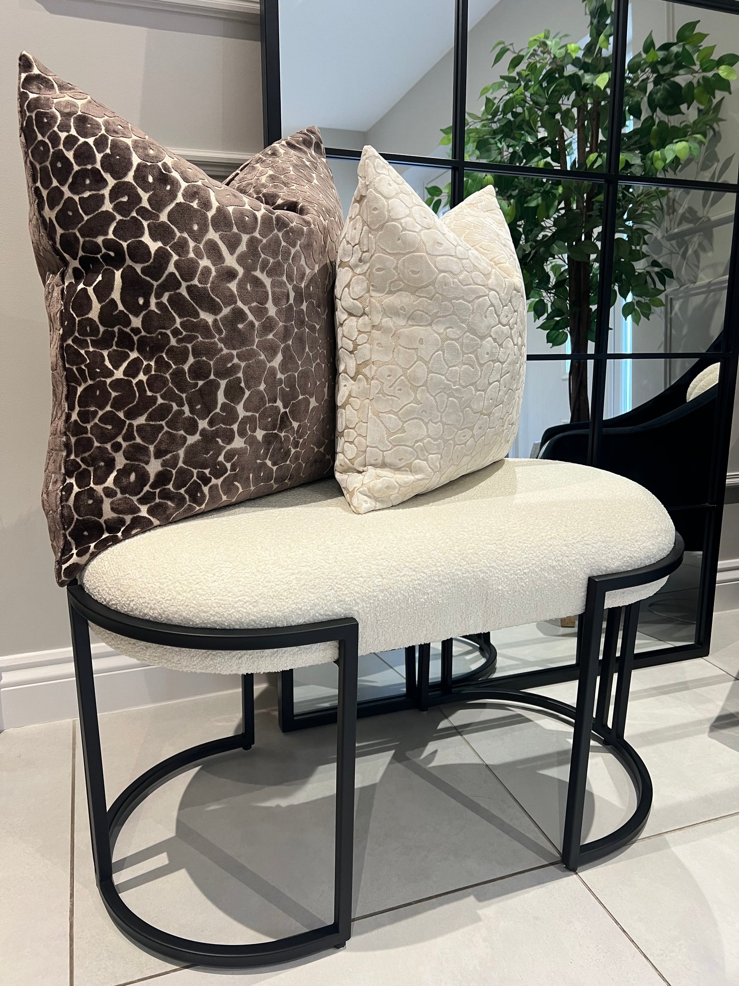 White Boucle Bench 80cm