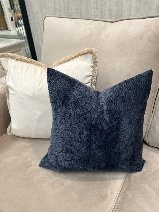 Navy Bingham Velvet Cushion 16"