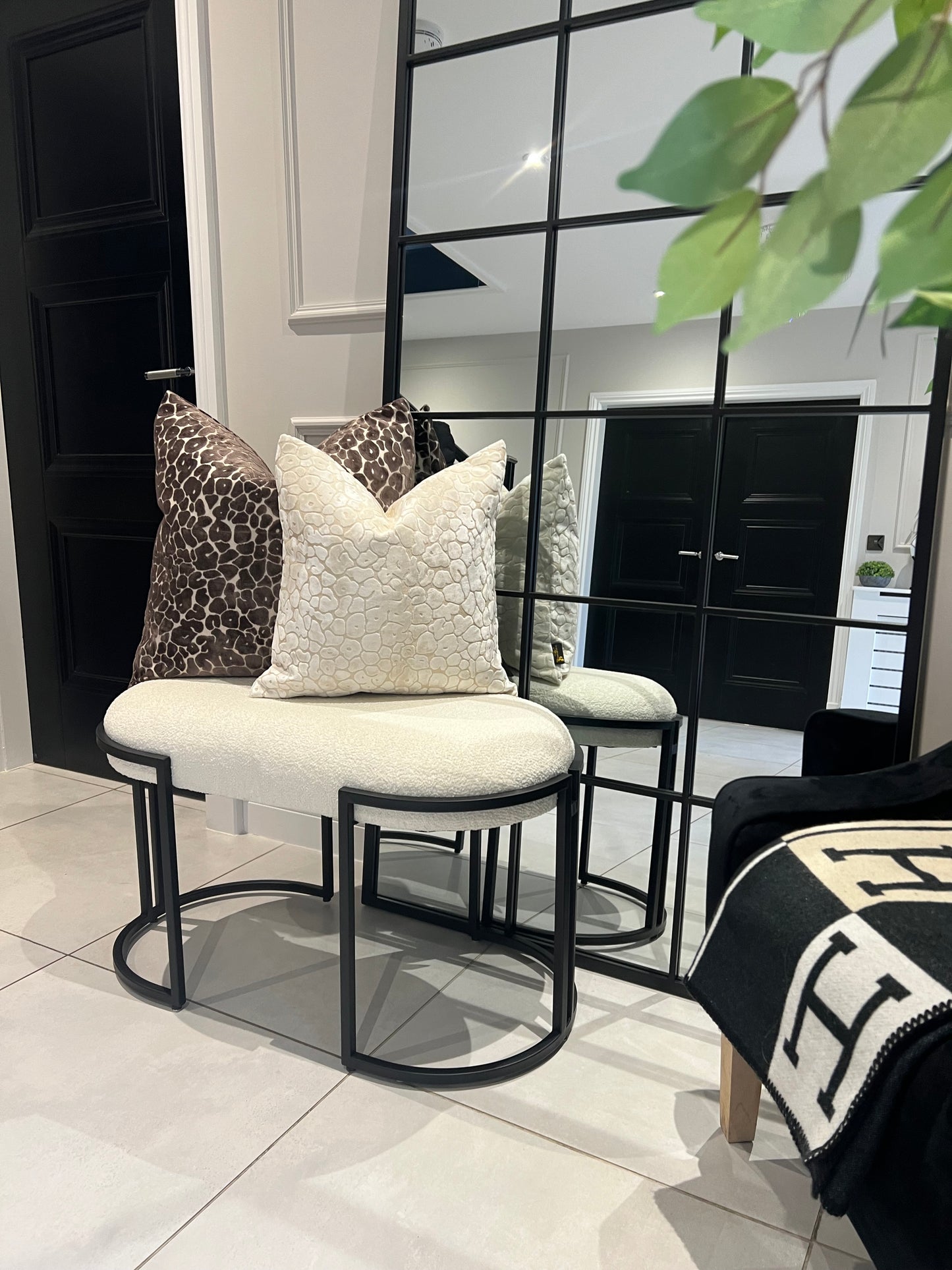 White Boucle Bench 80cm