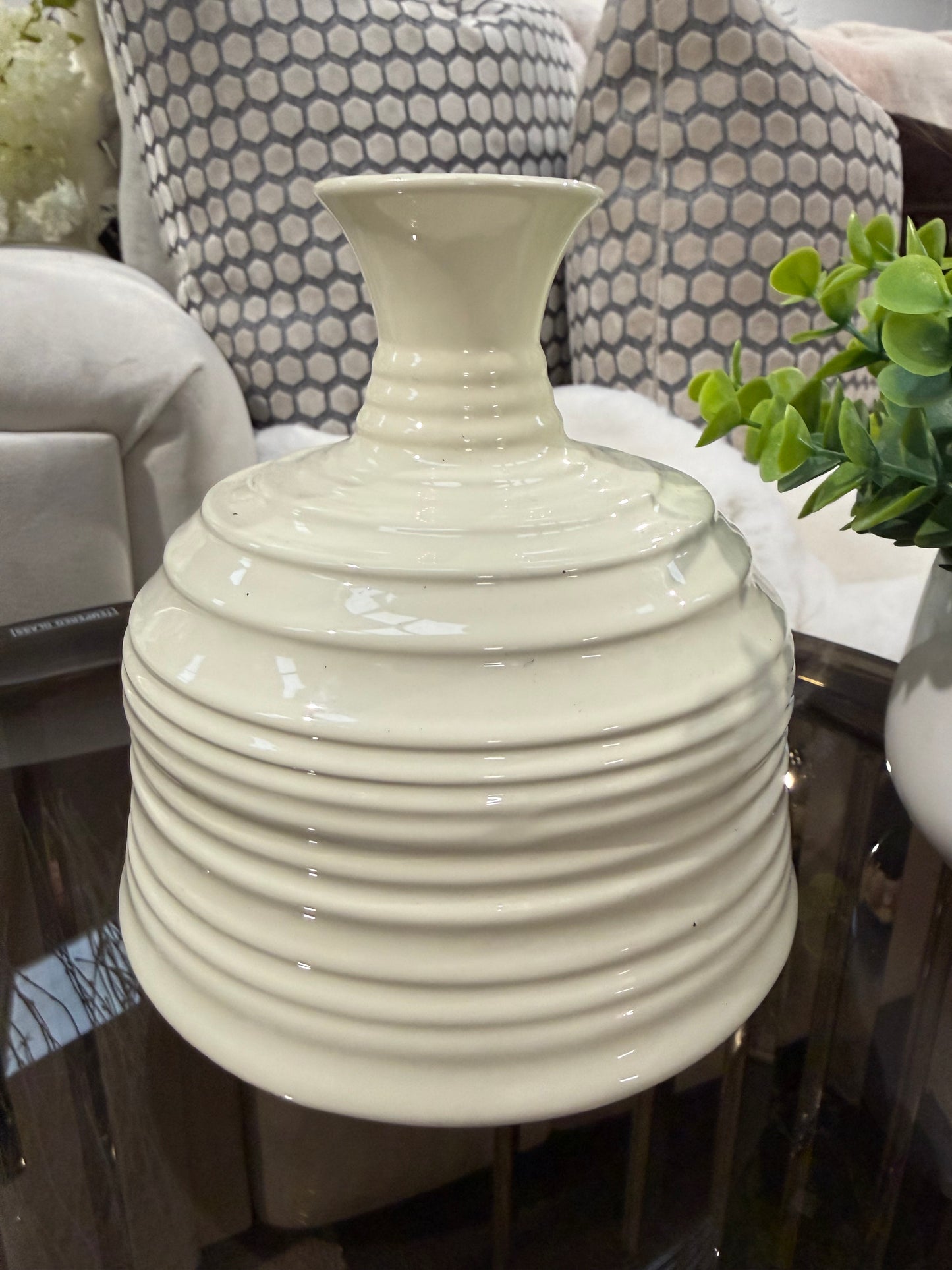 Cream Ribbed Vase