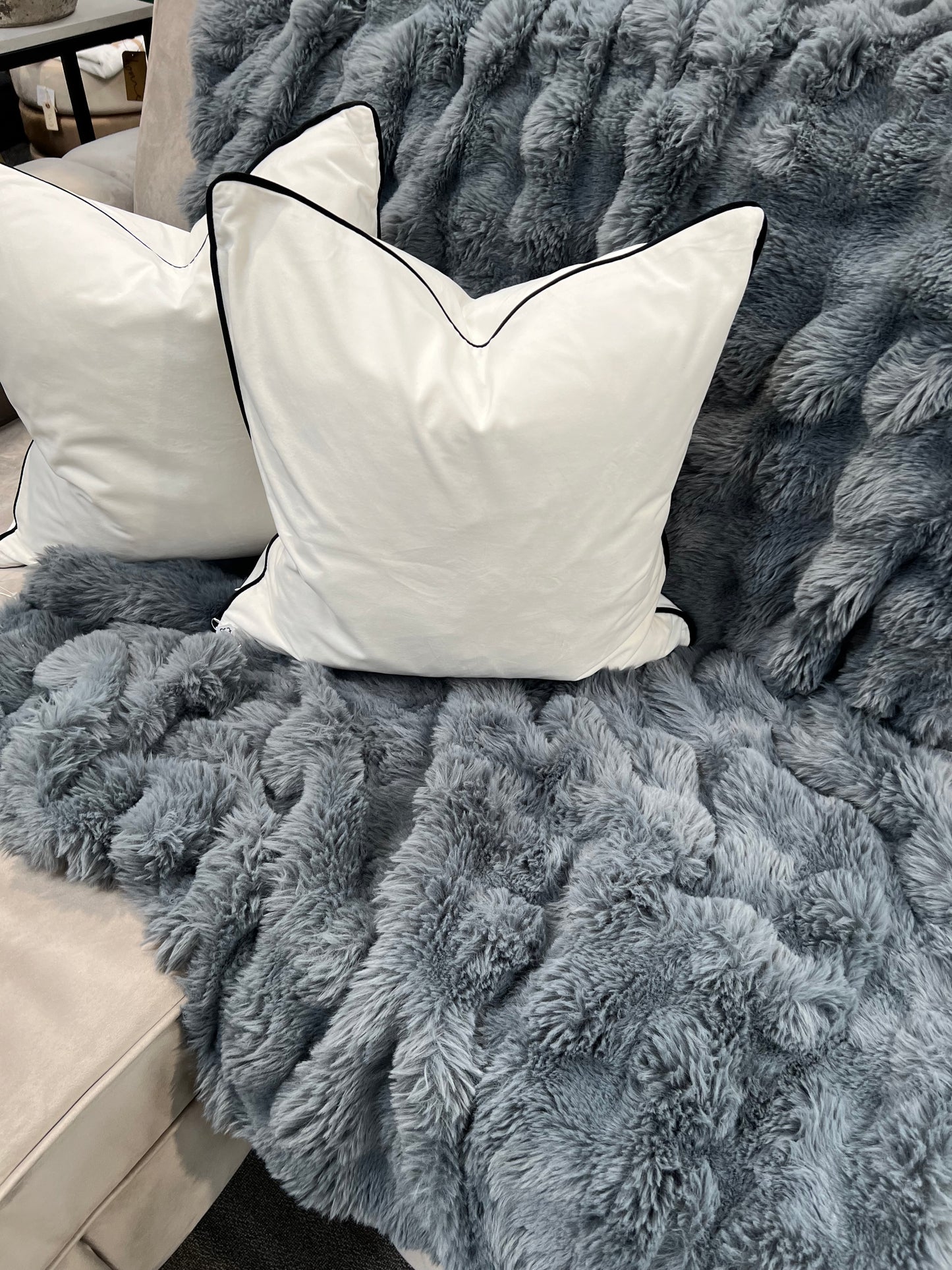 Grey Chunky Ribbed Faux Fur Throw
