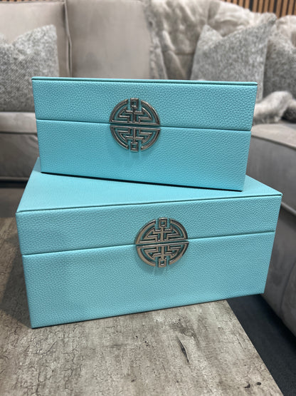 Tiffany Blue Faux Leather Jewellery Boxes, Set of 2