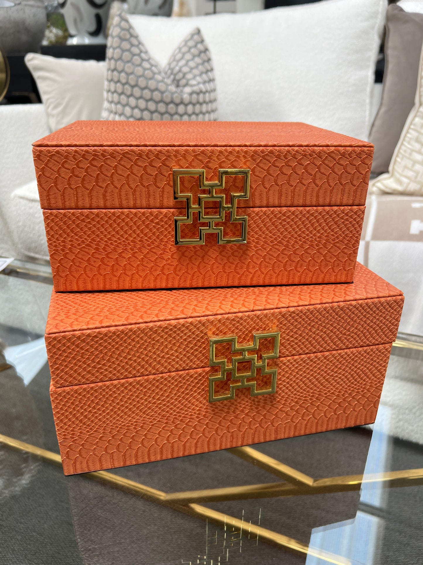 Burnt Orange Faux Leather Boxes