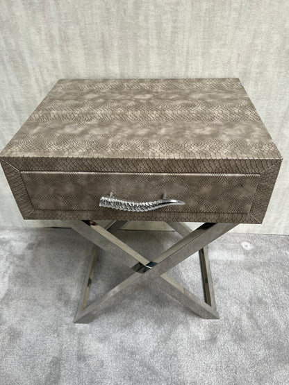 Faux Snake Leather 1 Draw End Table