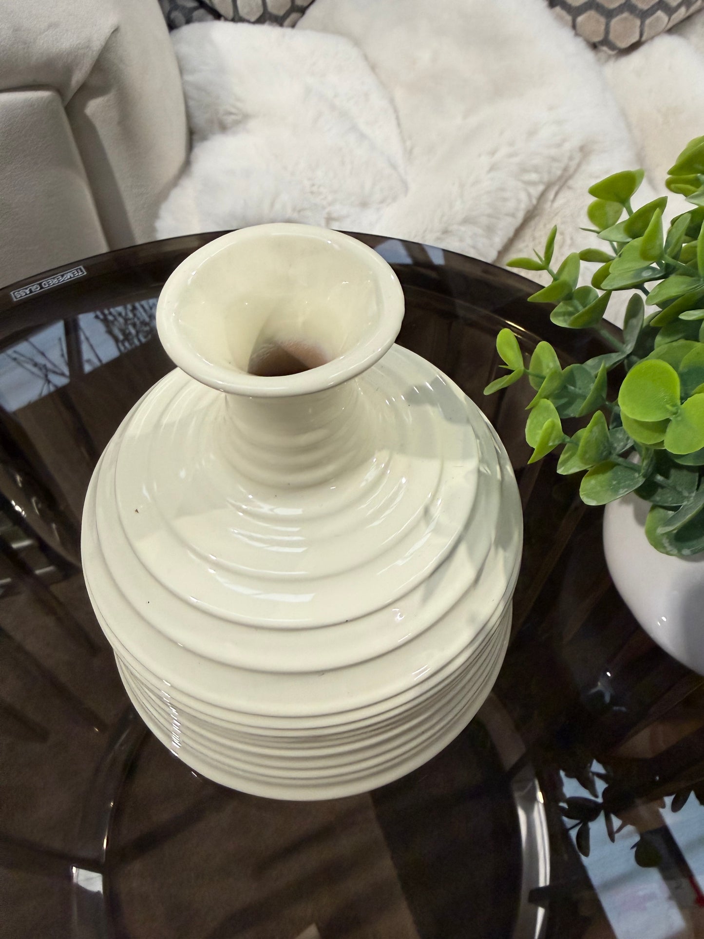 Cream Ribbed Vase