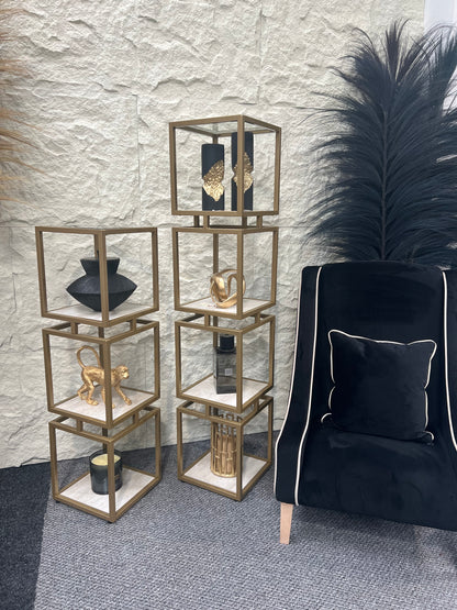 3-Tier Square Display Unit Cream and Gold