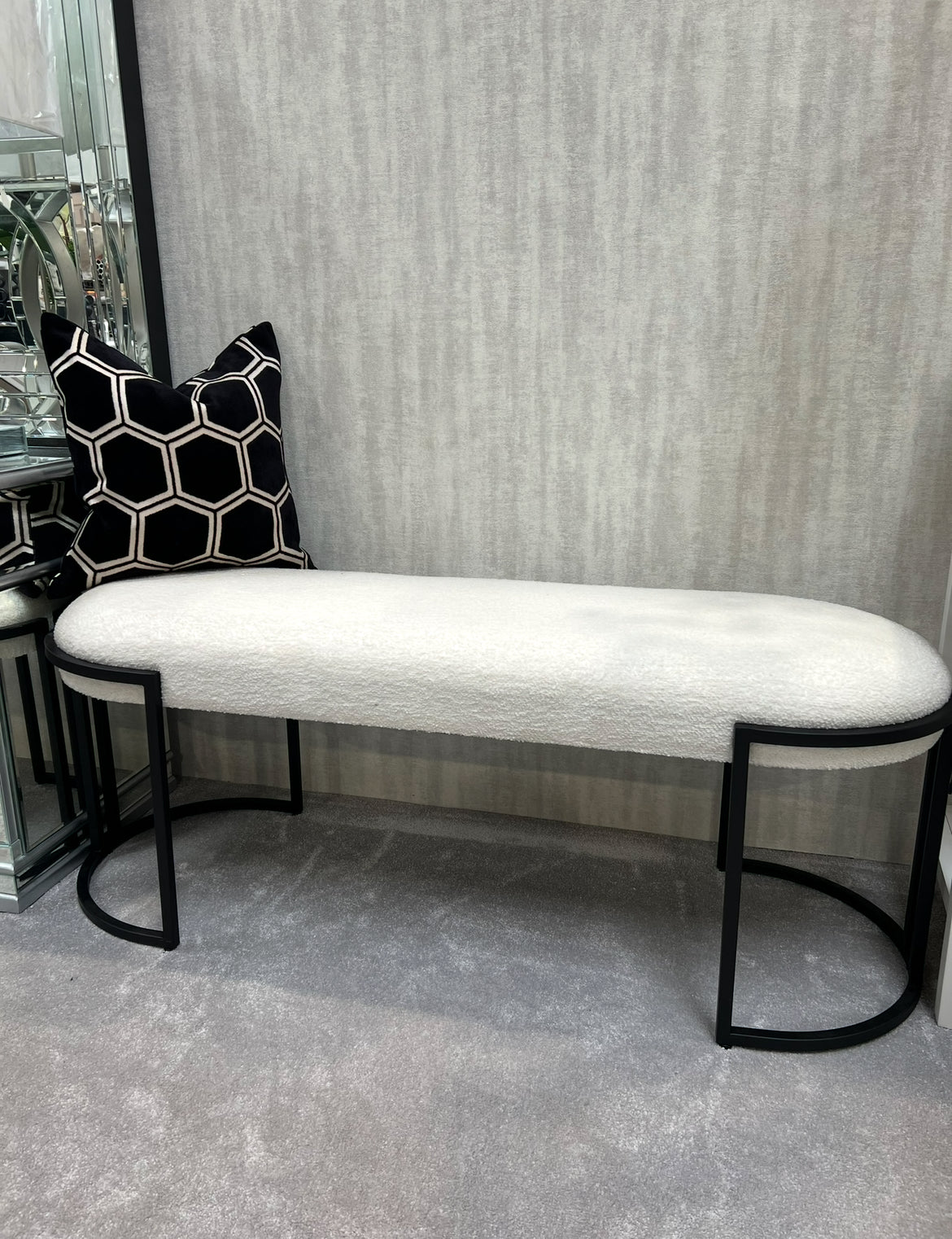 White Boucle Bench