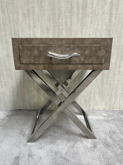 Faux Snake Leather 1 Draw End Table