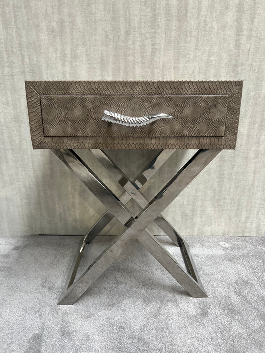 Faux Snake Leather 1 Draw End Table