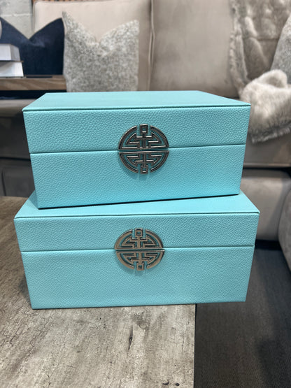 Tiffany Blue Faux Leather Jewellery Boxes, Set of 2