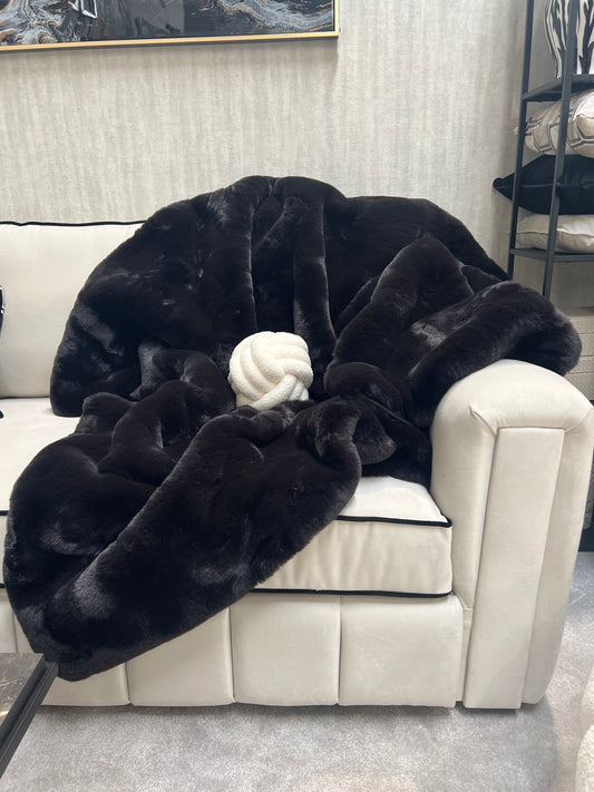 Rapture Black Faux Fur Throw