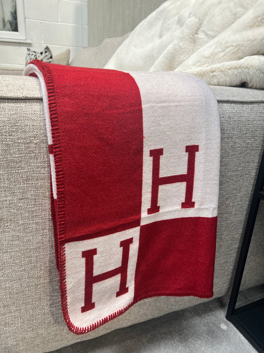 Luxury H Throw - Red & White